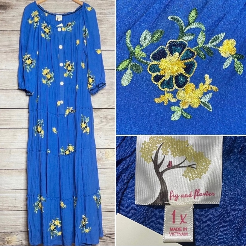 Fig and Flower embroidered floral maxi dress, 1X